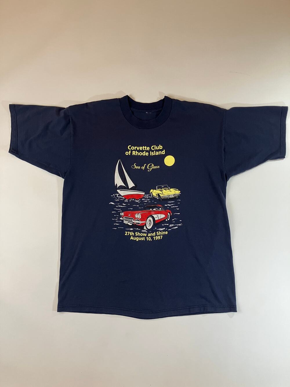 Vintage 1997 Corvette Club Rhode Island T Shirt XL Sea of Glass Car Show Navy